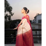 Load image into Gallery viewer, Women's Silk Printed Saree With Unstitched Blouse 5.5Mtr (White-Pink) Kashvii