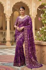 Load image into Gallery viewer, Women's Purple Silk Printed Saree With Unstitched Blouse -5.5Mtr Kashvii