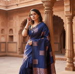 Load image into Gallery viewer, Women's Silk Printed Saree With Unstitched Blouse 5.5Mtr (Navy Blue) Kashvii