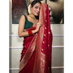 Load image into Gallery viewer, Women's Red Silk Printed Saree With Unstitched Blouse- 5.5Mtr Kashvii