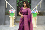 Load image into Gallery viewer, Women's Purple Silk Printed Saree With Unstitched Blouse -5.5Mtr Kashvii