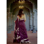 Load image into Gallery viewer, Women's Cotton Printed Saree With Unstitched Blouse 5.5Mtr (Purple) Kashvii