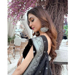 Load image into Gallery viewer, Women's Black Silk Printed Saree With Unstitched Blouse -5.5Mtr Kashvii