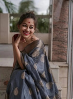 Load image into Gallery viewer, Women's Grey Silk Printed Saree With Unstitched Blouse 5.5Mtr Kashvii