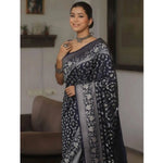 Load image into Gallery viewer, Women's Silk Printed Saree With Unstitched Blouse 5.5Mtr (Navy Blue) Kashvii