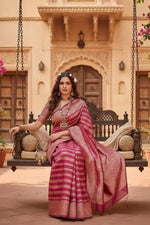 Load image into Gallery viewer, Women's Silk Printed Saree With Unstitched Blouse 5.5Mtr (Pink) Kashvii