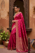 Load image into Gallery viewer, Women's Silk Printed Saree With Unstitched Blouse 5.5Mtr (Rani Pink) Kashvii
