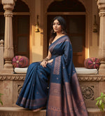 Load image into Gallery viewer, Women's Navy Blue Silk Printed Saree With Unstitched Blouse -5.5Mtr Kashvii