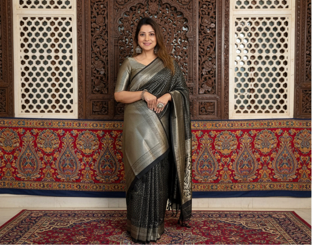 Women's silk printed saree with unstitched blouse 5