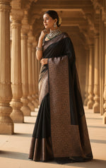 Load image into Gallery viewer, Women's Silk Printed Saree With Unstitched Blouse 5.5Mtr (Black) Kashvii