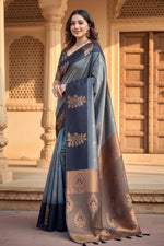 Load image into Gallery viewer, Women's Grey Silk Printed Saree With Unstitched Blouse -5.5Mtr Kashvii