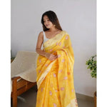 Load image into Gallery viewer, Women's Cotton Printed Saree With Unstitched Blouse 5.5Mtr (Yellow) Kashvii