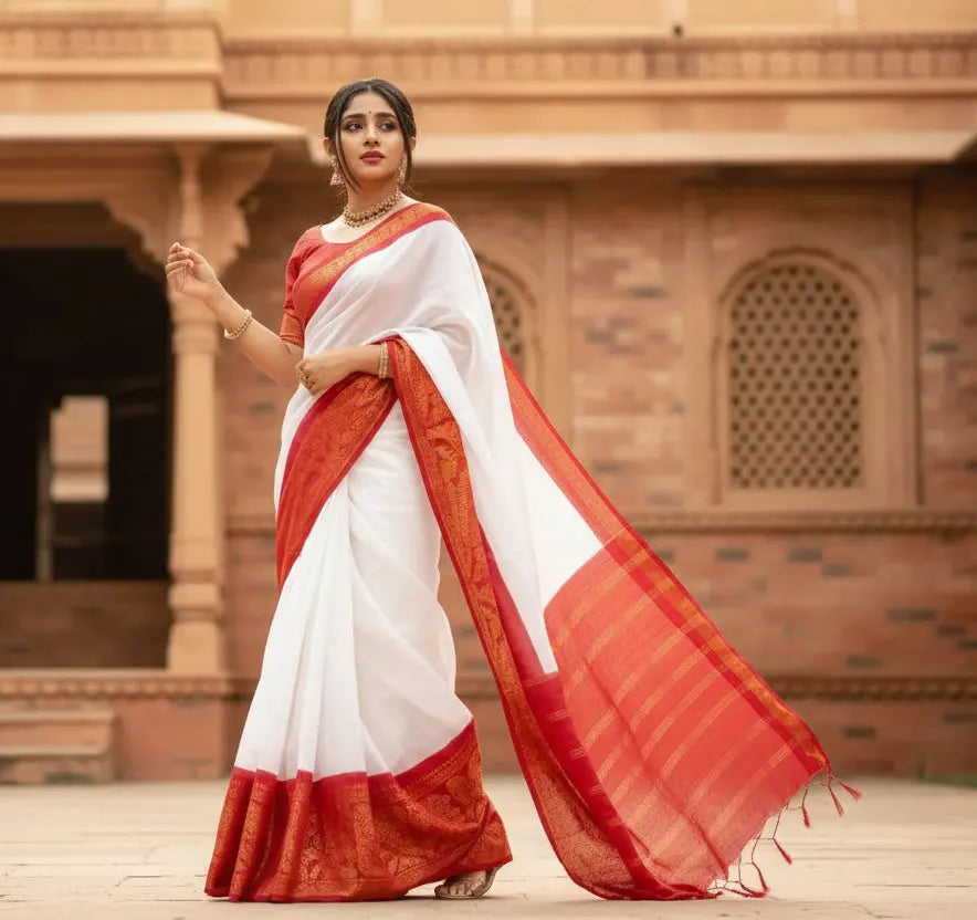 Women's silk printed saree with unstitched blouse 5