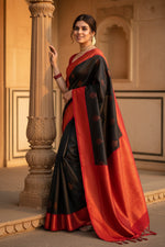 Load image into Gallery viewer, Women's Black Silk Printed Saree With Unstitched Blouse -5.5Mtr Kashvii