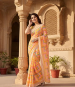 Load image into Gallery viewer, Women's Small Lace Georgette Printed Ready-to-Wear Saree With Unstitched Blouse 5.5 Mtr (Yellow) Kashvii