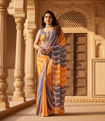 Load image into Gallery viewer, Women's Small Lace Georgette Striped Ready-to-Wear Saree With Unstitched Blouse 5.5 Mtr (Orange-Grey) Kashvii