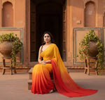 Load image into Gallery viewer, Women's Small Lace Georgette Solid Ready-to-Wear Saree With Unstitched Blouse 5.5 Mtr (Red-Orange) Kashvii
