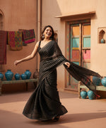 Load image into Gallery viewer, Women's Black Berry Striped Ready-to-Wear Saree With Unstitched Blouse 5.5 Mtr (Grey-Black) Kashvii