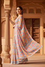 Load image into Gallery viewer, Women's Small Lace Georgette Printed Ready-to-Wear Saree With Unstitched Blouse 5.5 Mtr (Grey) Kashvii