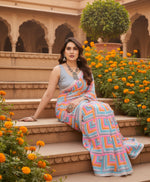 Load image into Gallery viewer, Women's Small Lace Georgette Printed Ready-to-Wear Saree With Unstitched Blouse 5.5 Mtr (Grey) Kashvii