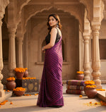 Load image into Gallery viewer, Women's Black Berry Striped Ready-to-Wear Saree With Unstitched Blouse 5.5 Mtr (Purple-Black) Kashvii