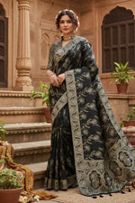 Load image into Gallery viewer, Women's Black Silk Printed Saree With Unstitched Blouse -5.5Mtr Kashvii