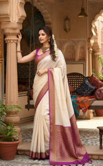 Load image into Gallery viewer, Women's Off White Pink Silk Printed Saree With Unstitched Blouse 5.5Mtr Kashvii