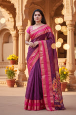 Load image into Gallery viewer, Women's Purple Silk Printed Saree With Unstitched Blouse -5.5Mtr Kashvii