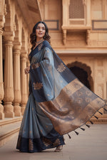 Load image into Gallery viewer, Women's Grey Silk Printed Saree With Unstitched Blouse -5.5Mtr Kashvii