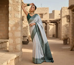 Load image into Gallery viewer, Women's Grey Silk Printed Saree With Unstitched Blouse -5.5Mtr Kashvii