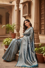 Load image into Gallery viewer, Women's Rama Silk Printed Saree With Unstitched Blouse -5.5Mtr Kashvii
