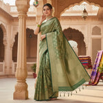 Load image into Gallery viewer, Women's Green Silk Printed Saree With Unstitched Blouse -5.5Mtr Kashvii