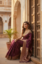 Load image into Gallery viewer, Women's Silk Printed Saree With Unstitched Blouse 5.5Mtr (Wine) Kashvii