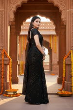 Load image into Gallery viewer, Women's Georgette Embellished Sequneces Bollywood Saree With Unstitched Blouse 5.5Mtr (Black)
