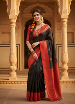 Load image into Gallery viewer, Women's Black Silk Printed Saree With Unstitched Blouse -5.5Mtr Kashvii