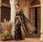Load image into Gallery viewer, Women's Silk Printed Saree With Unstitched Blouse 5.5Mtr (Black) Kashvii