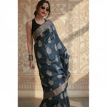 Load image into Gallery viewer, Women's Black Silk Printed Saree With Unstitched Blouse -5.5Mtr Kashvii