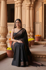 Load image into Gallery viewer, Women's Silk Printed Saree With Unstitched Blouse 5.5Mtr (Black)