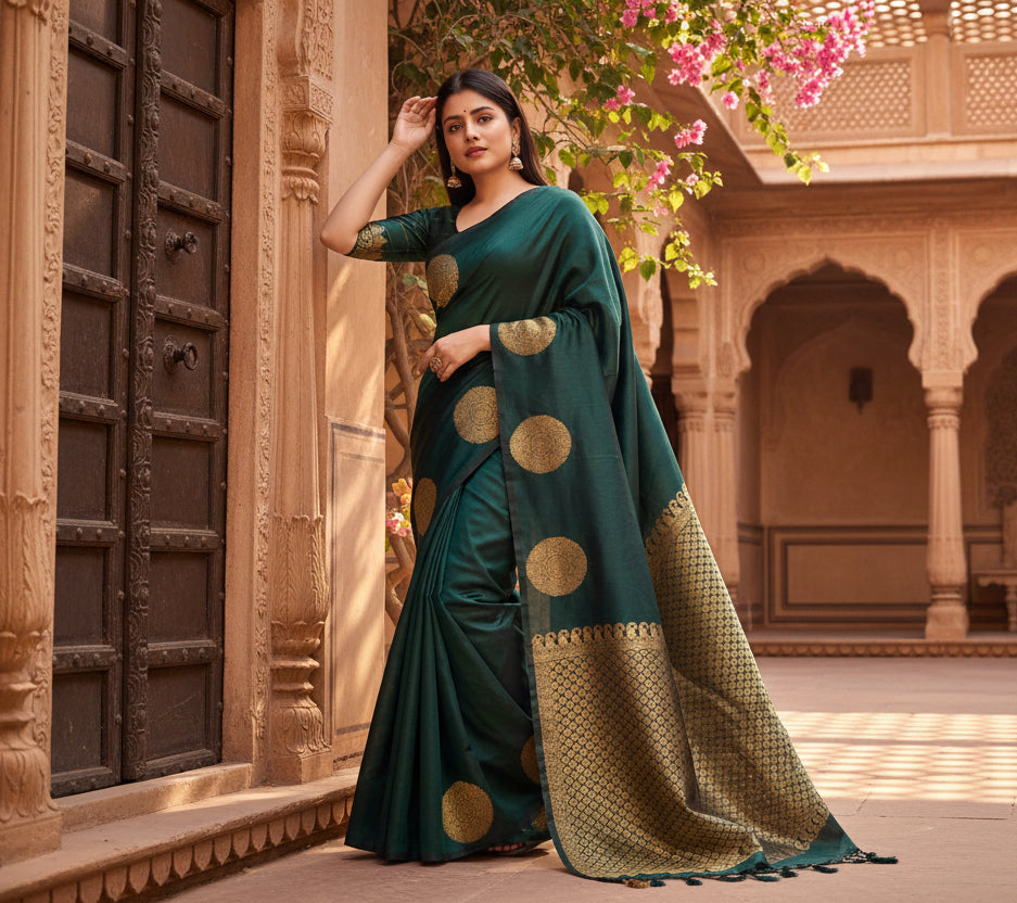 Women's silk printed saree with unstitched blouse 5