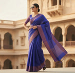 Load image into Gallery viewer, Women's Silk Printed Saree With Unstitched Blouse 5.5Mtr (Blue) Kashvii