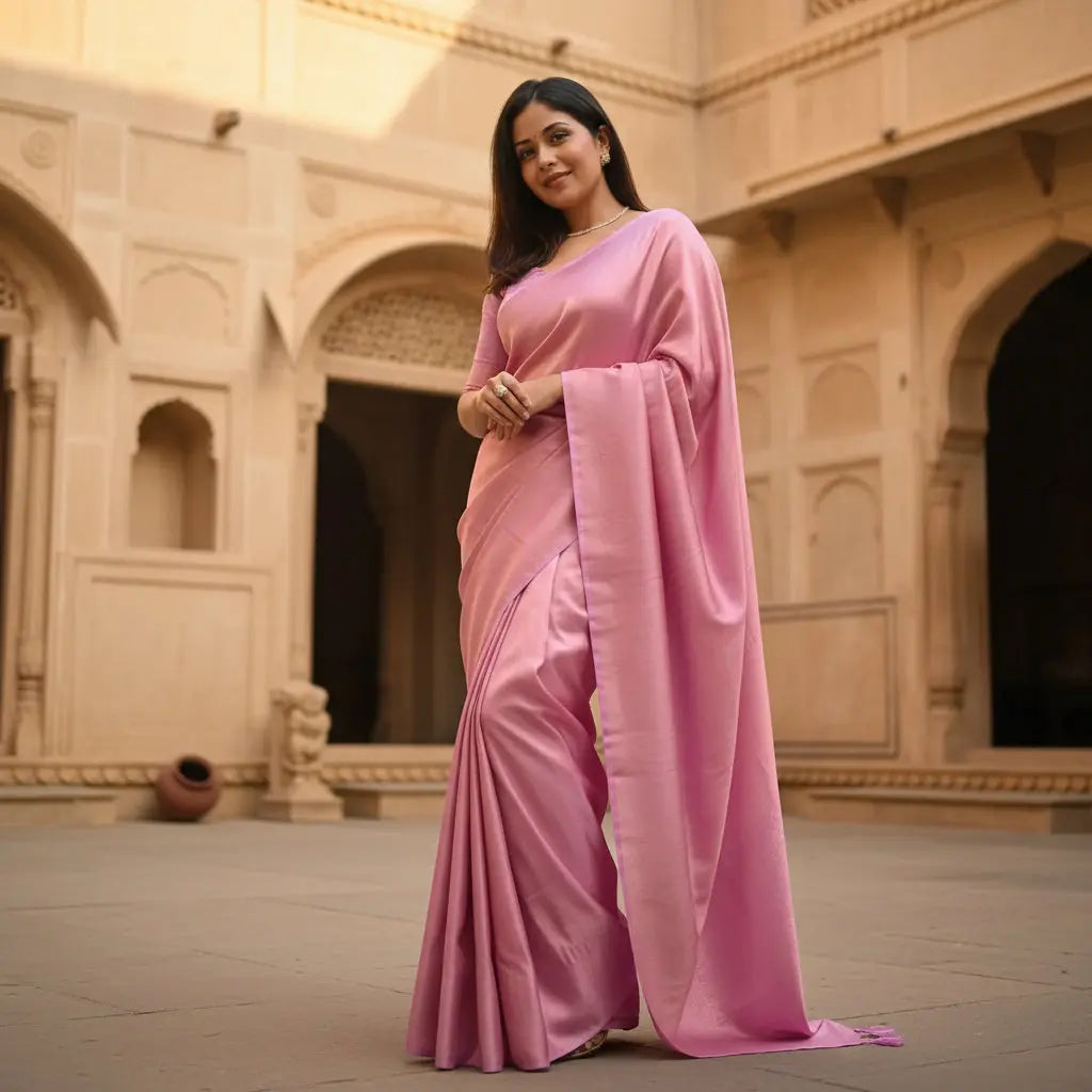 Women's silk printed saree with unstitched blouse 5