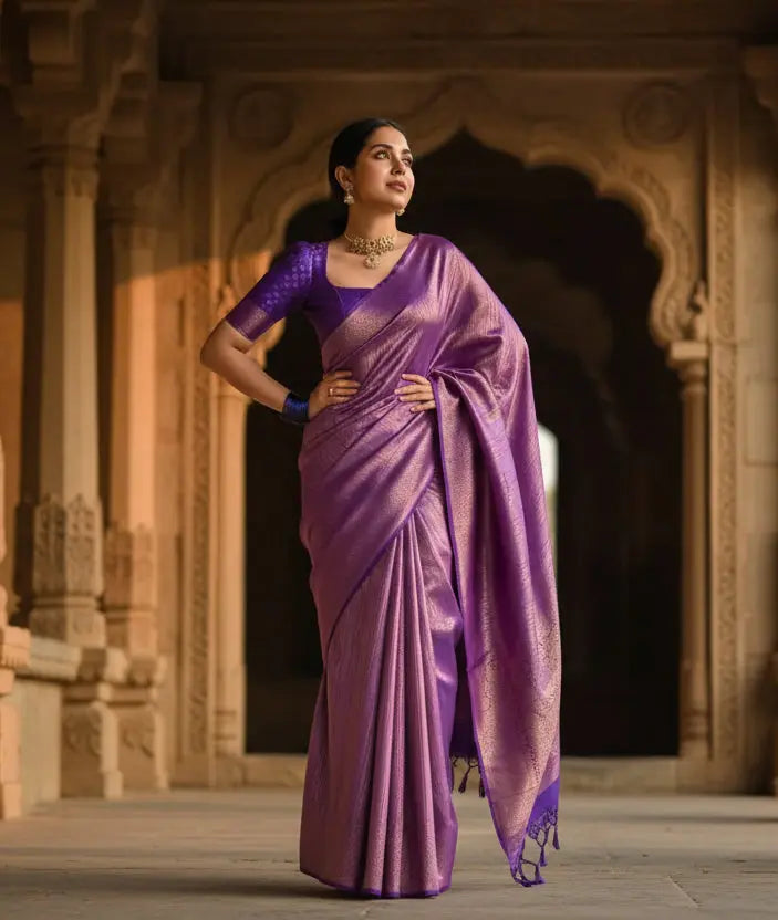 Women's silk printed saree with unstitched blouse 5