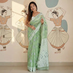 Load image into Gallery viewer, Women's Cotton Printed Saree With Unstitched Blouse 5.5Mtr (Pista) Kashvii