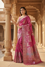 Load image into Gallery viewer, Women's Rani Pink Silk Printed Saree With Unstitched Blouse -5.5Mtr Kashvii