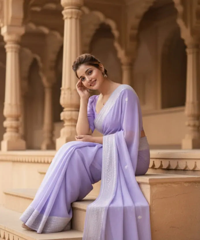 Women's cotton printed saree with unstitched blouse 5