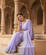 Load image into Gallery viewer, Women's Cotton Printed Saree With Unstitched Blouse 5.5Mtr (Lavender) Kashvii