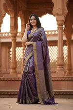 Load image into Gallery viewer, Women's Purple Silk Printed Saree With Unstitched Blouse -5.5Mtr Kashvii