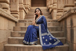 Load image into Gallery viewer, Women's Cotton Printed Saree With Unstitched Blouse 5.5Mtr (Navy Blue) Kashvii