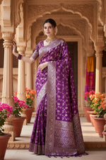 Load image into Gallery viewer, Women's Silk Printed Saree With Unstitched Blouse 5.5Mtr (Purple) Kashvii