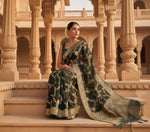 Load image into Gallery viewer, Women's Dark Green Silk Printed Saree With Unstitched Blouse 5.5Mtr Kashvii